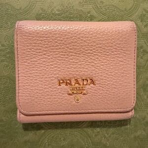 Prada Nude Beige Soft Leather Compact Trifold Wallet – Gold Hardware